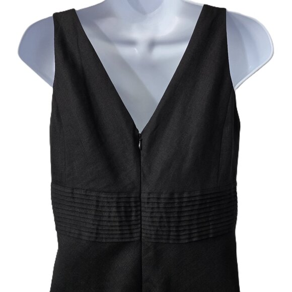 J Crew Linen Dress 2 XS Fit Flare Fully Lined V Neck Black Wedding Party LBD - Picture 4 of 7